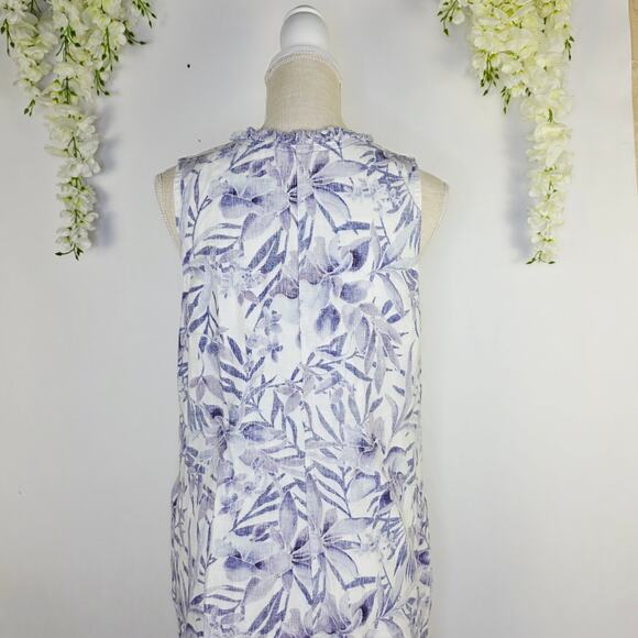 Tommy Bahama Two Palms Linen Dress Large Purple Floral V-Neck Ruffle Tropical - Picture 5 of 13